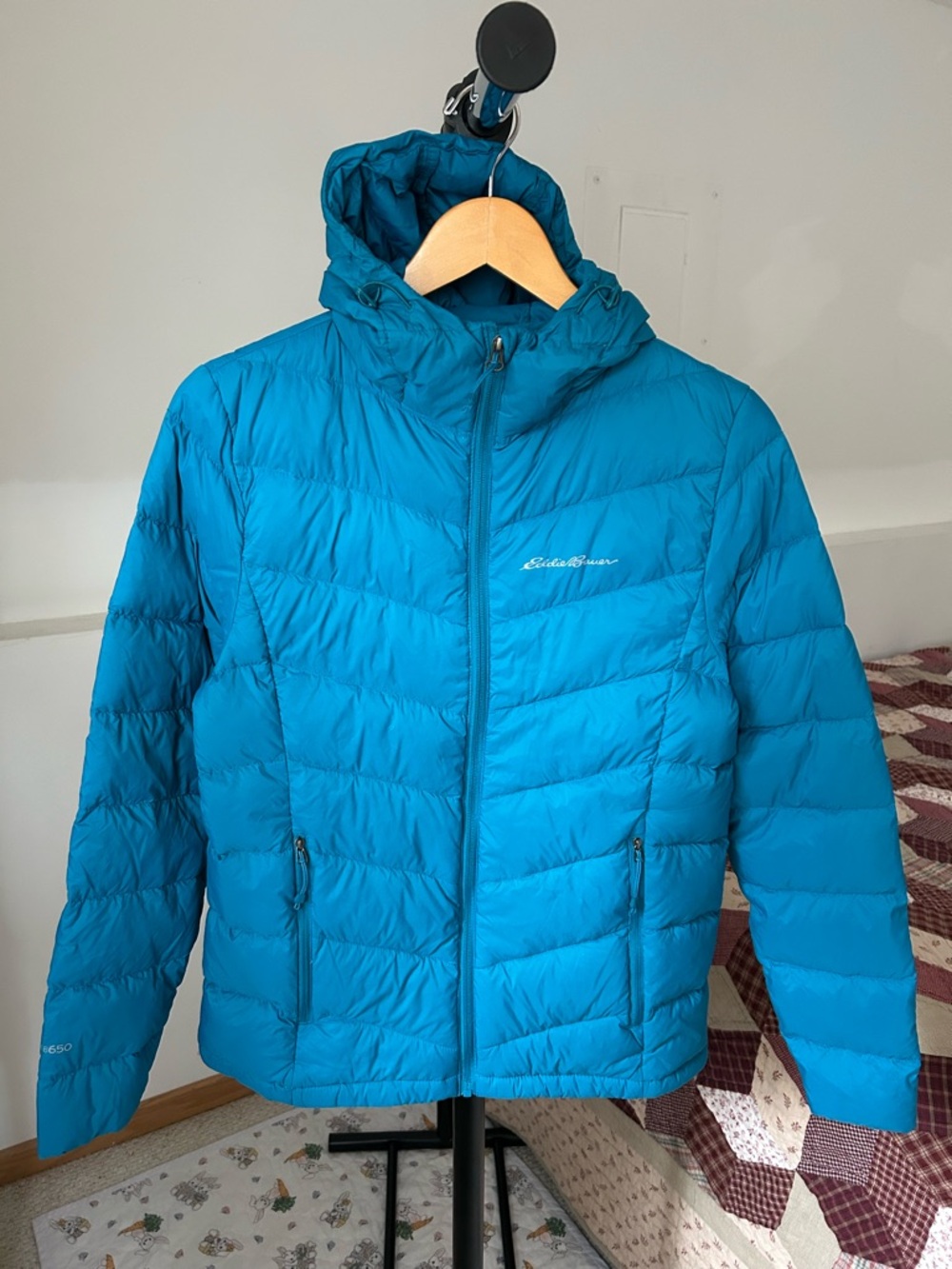Eddie Bauer Down Hooded Puffer Jacket Blue Women’s Small